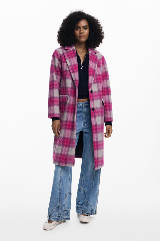 Abrigo Desigual Cuadro_Fucsia Mujer 25SWEWX43033